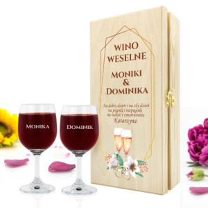 Skrzynka na wino z kieliszkami na ślub - Wino Weselne