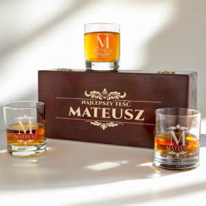 Szklanki do whisky w skrzynce z grawerem dla teścia - Smakosz