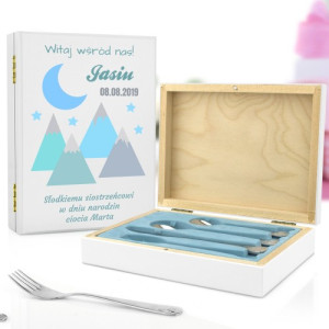 Sztućce dla dzieci z grawerem w pudełku na prezent na narodziny - Góry