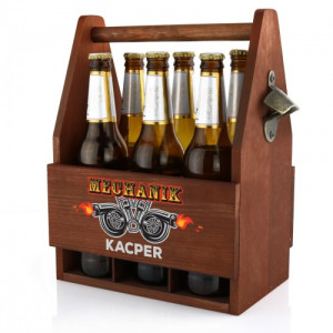 Drewniana skrzynka na piwo z otwieraczem - Mechanik