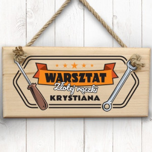 Tabliczka na drzwi z nadrukiem dla mechanika - Warsztat Złotej Rączki
