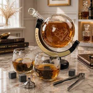 Karafka do whisky ze szklankami z grawerem dla niego - Globus