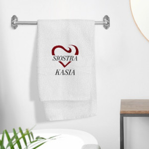 Ręcznik kąpielowy biały z haftem (70x140 cm) dla siostry - Siostrzane Serce
