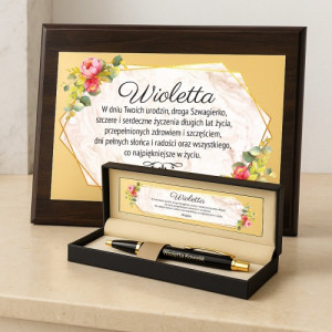 Dyplom i długopis Parker na upominek dla szwagierki - Kwieciste Urodziny
