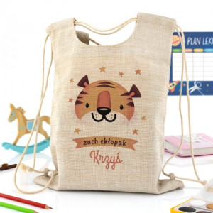 Plecak worek na buty do przedszkola z personalizacją imienia - Tygrysek