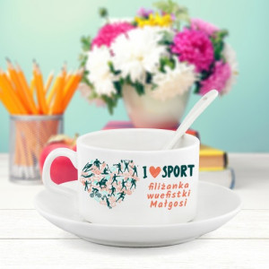 Filiżanka z nadrukiem na prezent dla nauczyciela wf - I Love sport