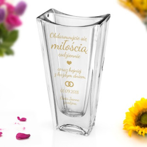Wazon ze szkła kryształowego z grawerem dla Młodej Pary - Bukiet