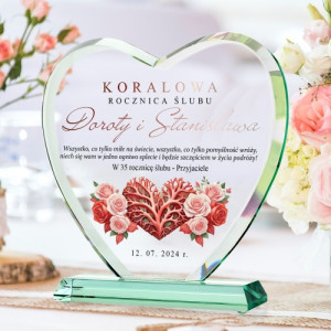 Statuetka szklana z nadrukiem na 35 rocznicę ślubu - Koralowa rocznica
