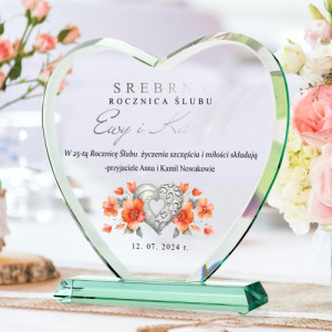 Statuetka szklana z nadrukiem na 25 rocznicę ślubu - Srebrna rocznica