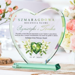 Statuetka szklana z nadrukiem na 55 rocznicę ślubu - Szmaragdowa rocznica