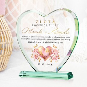 Statuetka szklane serce z nadrukiem na 50 rocznicę ślubu - Złota rocznica