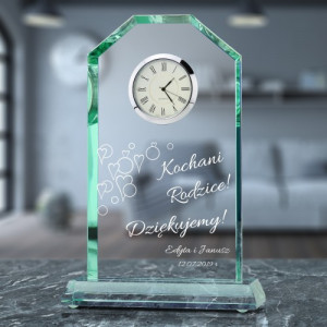 Szklana statuetka z zegarem dla rodziców - Za Serce