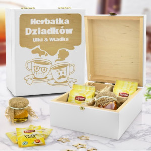 Zestaw prezentowy w skrzynce z grawerem - Herbatka Dziadków