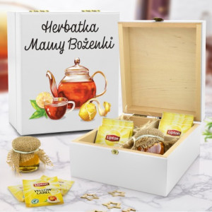Zestaw prezentowy w skrzynce z nadrukiem - Herbatka Mamusi
