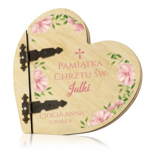Drewniany album serce z nadrukiem - Kwieciste impresje