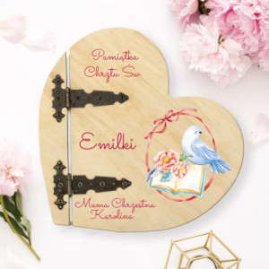 Drewniany album serce z nadrukiem - Mała Ptaszyna