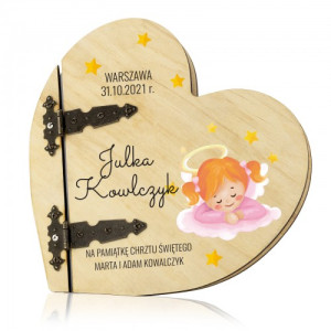 Drewniany album serce z nadrukiem - Twój Chrzest