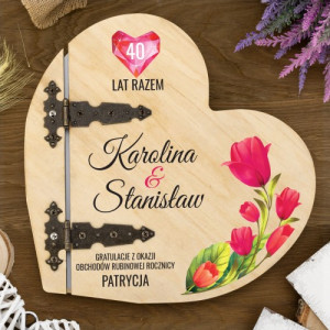 Drewniany album serce z nadrukiem na rocznicę - 40 lat razem
