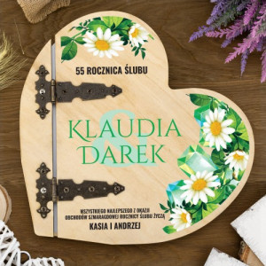 Drewniany album serce z nadrukiem na rocznicę - 55 lat razem