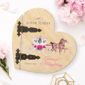 Drewniany album serce z nadrukiem na ślub  - Wspólna podróż