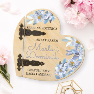 Drewniany album serce z nadrukiem na rocznicę - 25 lat razem