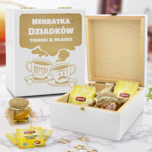 Zestaw prezentowy w skrzynce z grawerem - Herbatka Dla Dziadków