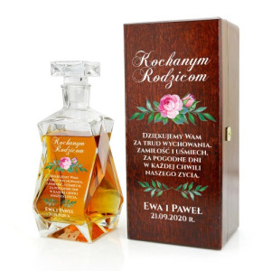 Karafka z nadrukiem w drewnianym pudełku dla rodziców - Za uśmiech i pogodę