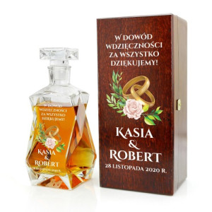 Karafka z nadrukiem w drewnianym pudełku dla rodziców - Za wszystko dzięki