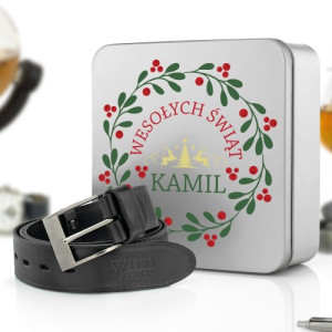 Pasek męski w pudełku z nadrukiem - Pod Choinką
