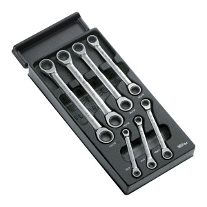 Moduł 7 kluczy oczkowych 12-kątnych z grzechotką 6x7-17x19 mm