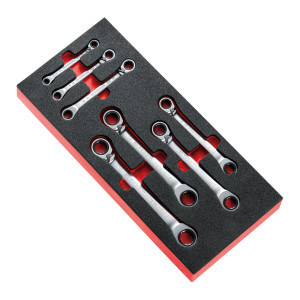 Moduł piankowy 7 kluczy oczkowych z grzechotką 6x7-17x19 mm