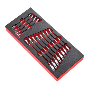 Moduł piankowy 12 kluczy oczkowych z grzechotką calowych 1/4"-15/16"