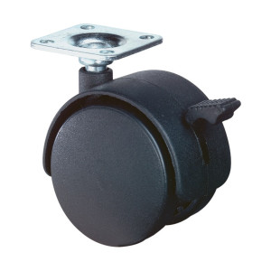 Podwójne kółko z tw. sztucz. z blokadą śred. koła. 50mm nośność 40kg z płytką
