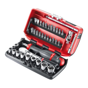Zestaw nasadowy 1/4" z grzechotką serii L, nasadki 6-kątne calowe, 7/32"-9/16"