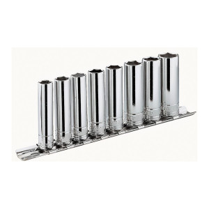 Zestaw 6 kluczy nasadowych 12-kątnych długich 3/8" na szynie 16 - 24 mm