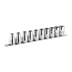 Zestaw 8 kluczy nasadowych calowych 12-kątnych 3/8" na szynie 1/4-11/16