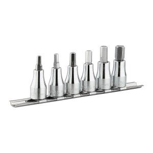 Zestaw 5 kluczy nasadowych trzpieniowych 6-kątnych 3/8" na szynie 8-16 mm
