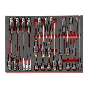 Moduł 29 wkrętaków Protwist® do śrub z rowkiem, Phillips, Pozidriv, Resistorx i Micro-Tech Torx MODM.A456BNL Facom