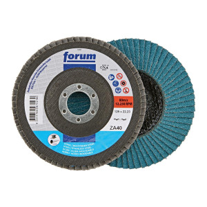 Ściernica listkowa talerzowa wysklepiona 12°, z korundem cyrkonowym, 125 mm, w. ziarna 40 Forum