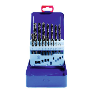 Zestaw 25 wierteł walcowanych HSS do metalu w kasecie metalowej 1-13 mm