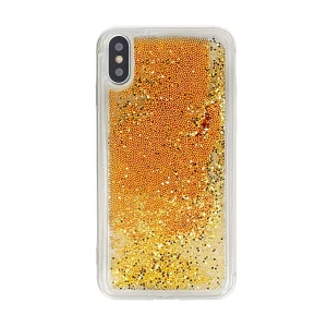 Etui do iPhone X/XS silikonowe przeźroczyste z płynnym złotym brokatem