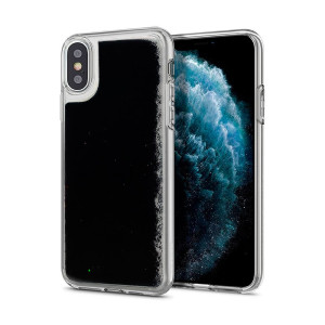 Etui do iPhone X/XS przeźroczyste z płynnym czarnym brokatem