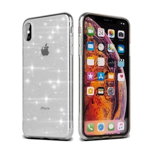 Etui do iPhone X/XS lekkie transparentne brokatowe