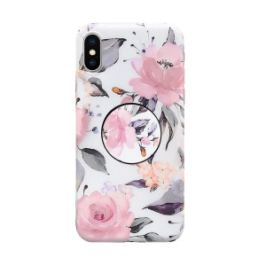 Etui kwiaty iPhone XS Max z uchwytem - BIAŁY
