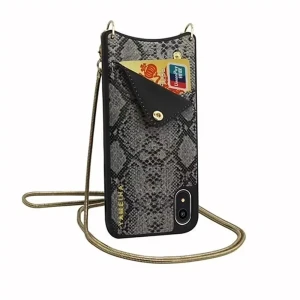 Eleganckie stylowe etui torebka, szara wężowa skóra do iPhone XR