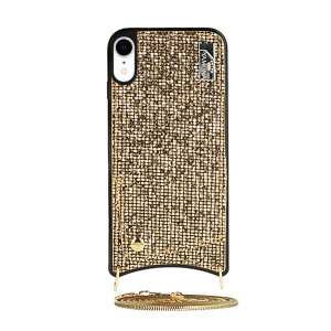 Eleganckie błyszczące etui torebka do iPhone XR - złota