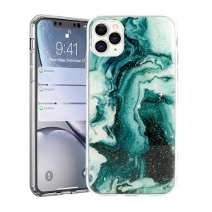Etui do iPhone 11 Pro silikonowe cienkie, ciemnozielony marmurek