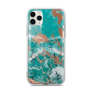 Etui do iPhone 11 Pro marmur zielono-złote brokatowe