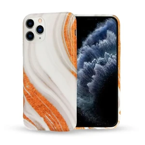 Etui do iPhone 11 Pro marmurkowe biało - pomarańczowe