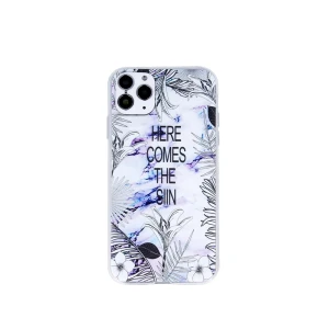 Etui do iPhone 11 Pro marmurkowe z napisem i biało-czarnym kwiatowym wzorem